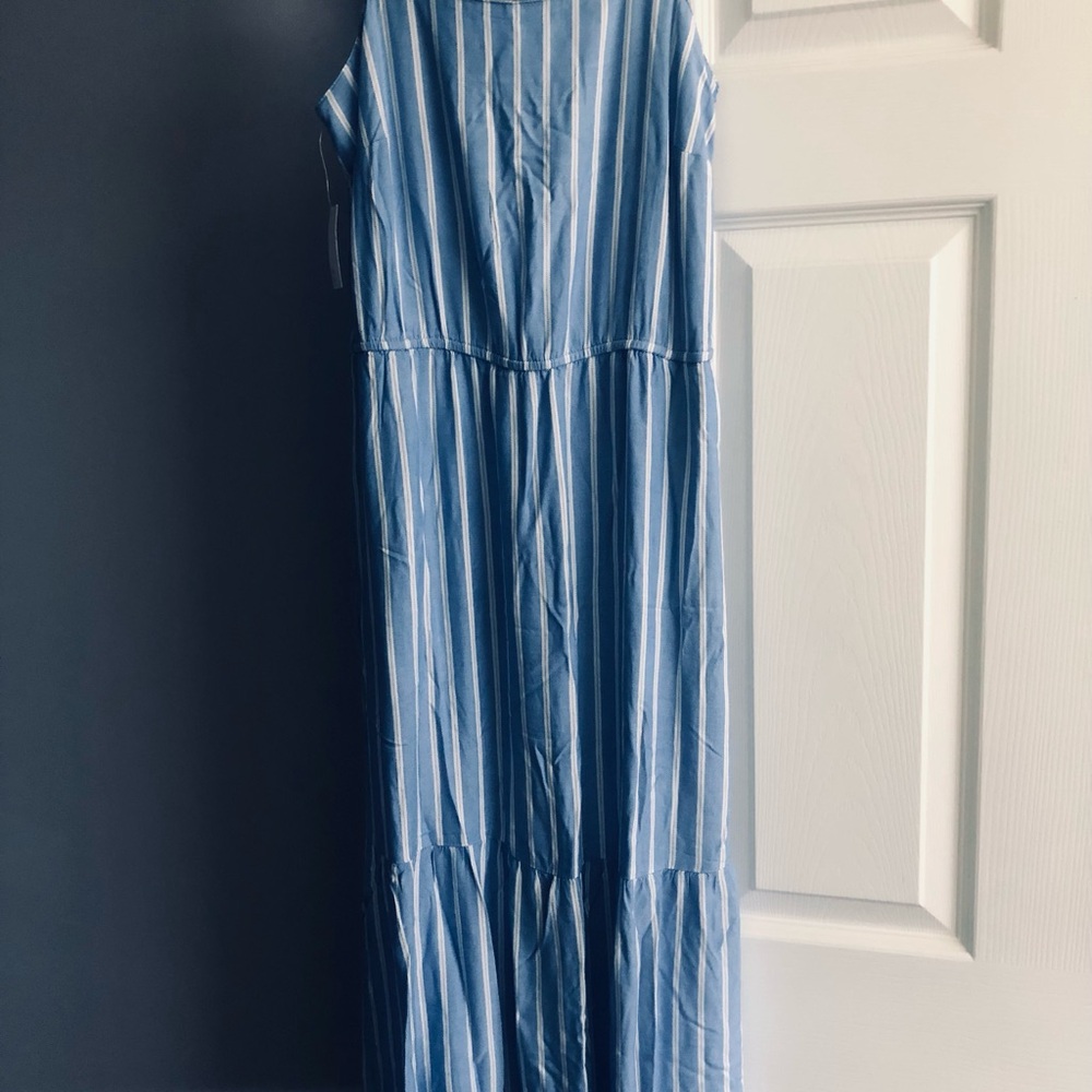 Amazon Blue and White Striped Midi Dress